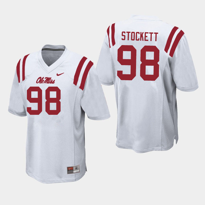 Men #98 Lawson Stockett Ole Miss Rebels College Football Jerseys Sale-White
